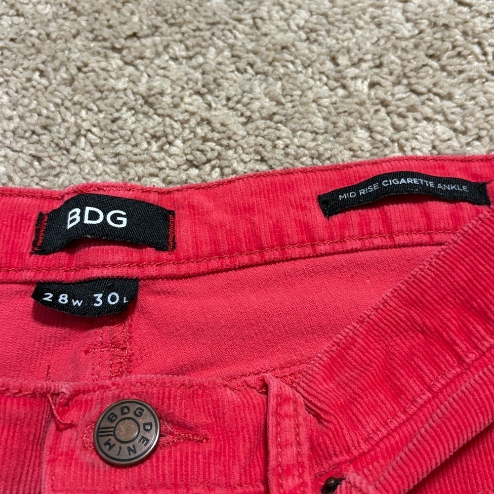 BDG Red Corduroy Ankle Cigarette Pants 28x30 - Picture 3 of 5